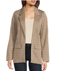 Liverpool Los Angeles Jacquard Grid Check Notch Lapel Long Sleeve Open-Front Boyfriend Blazer