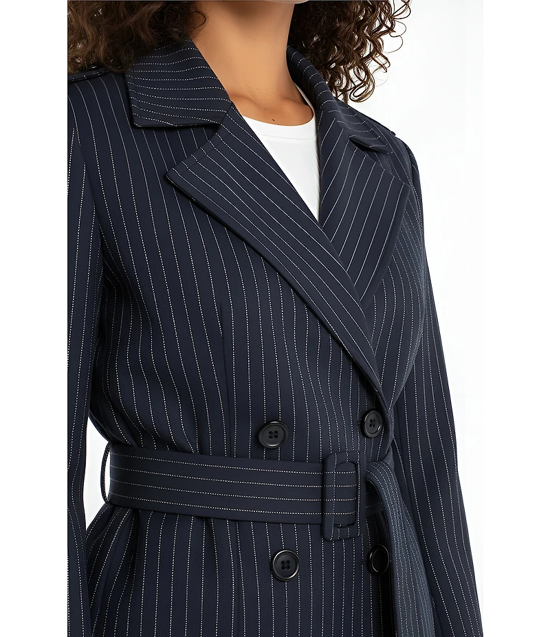 Liverpool Los Angeles Jacquard Knit Pinstripe Notch Collar Long Sleeve Belted Cropped Trench Jacket