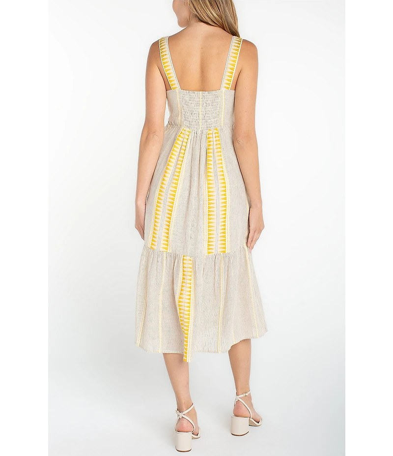 Liverpool Los Angeles Jacquard Stripe V-Neck Sleeveless Midi Dress