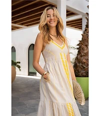 Liverpool Los Angeles Jacquard Stripe V-Neck Sleeveless Midi Dress