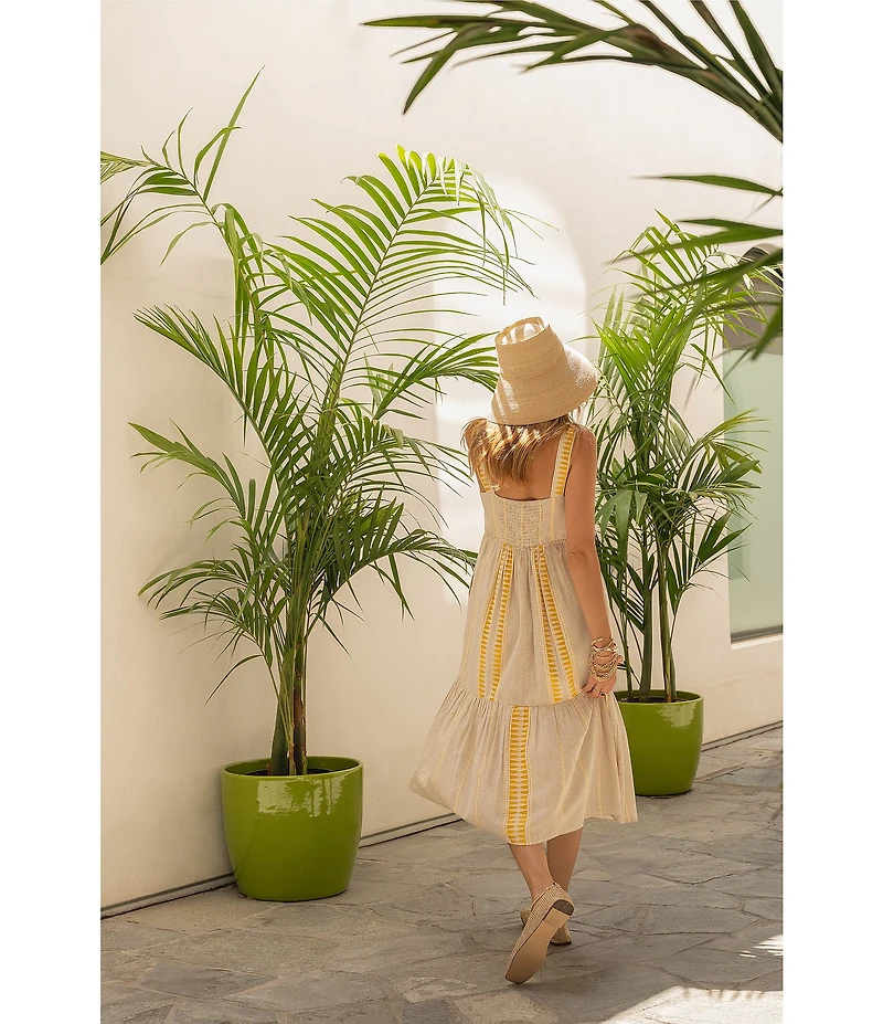 Liverpool Los Angeles Jacquard Stripe V-Neck Sleeveless Midi Dress