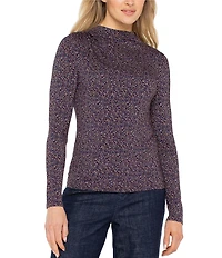 Liverpool Los Angeles Jersey Knit Abstract Print Mock Neck Long Sleeve Top