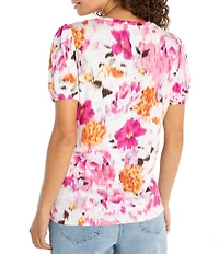 Liverpool Los Angeles Jersey Knit Floral Print Scoop Neck Short Sleeve Top