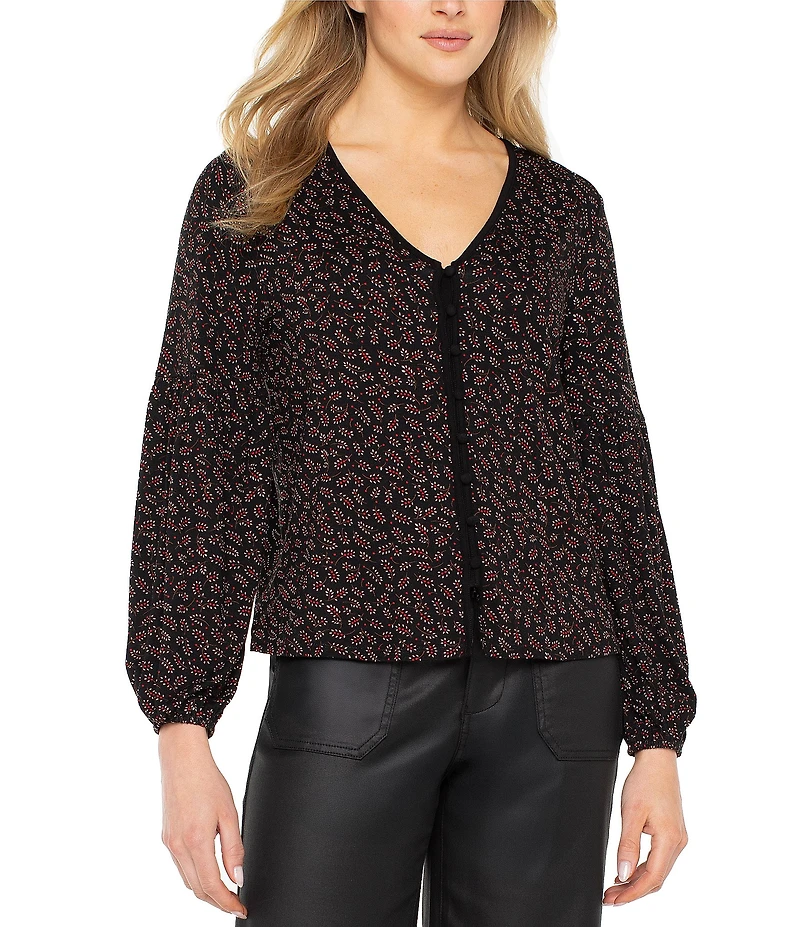 Liverpool Los Angeles Jersey Knit Floral Print V-Neck Long Sleeve Top