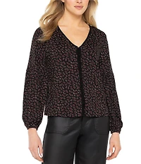 Liverpool Los Angeles Jersey Knit Floral Print V-Neck Long Sleeve Top