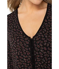 Liverpool Los Angeles Jersey Knit Floral Print V-Neck Long Sleeve Top