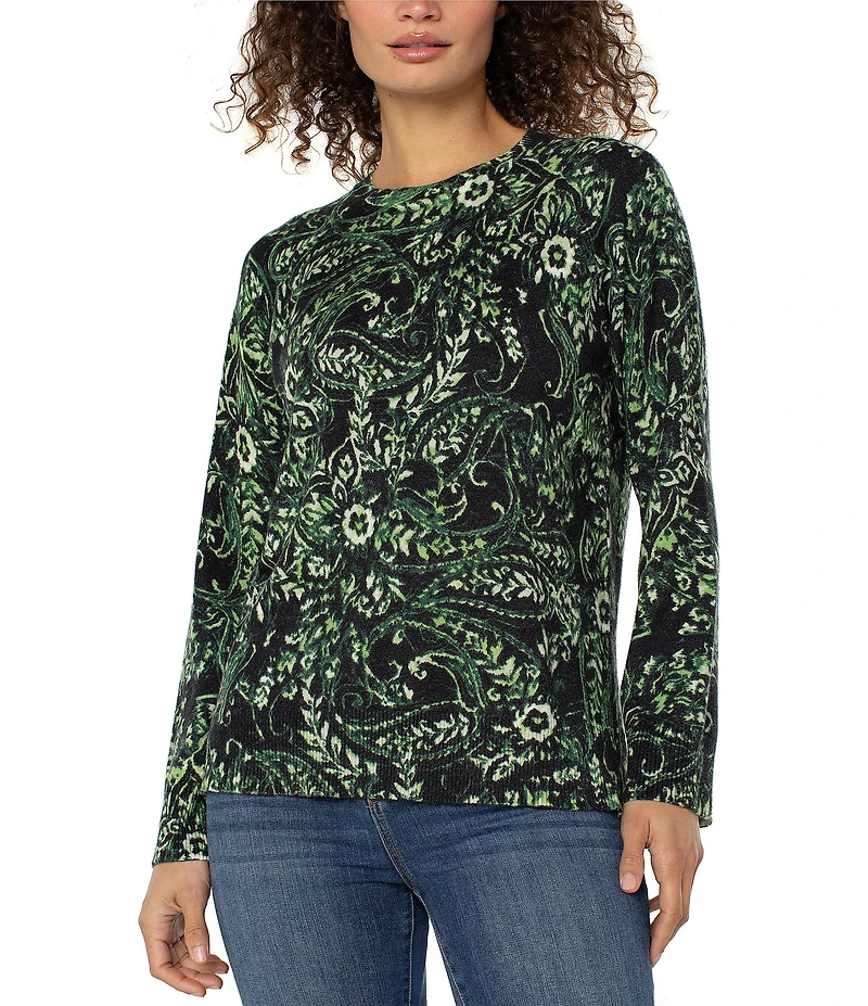 Liverpool Los Angeles Jersey Knit Paisley Print Crew Neck Long Sleeve Sweater