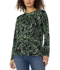 Liverpool Los Angeles Jersey Knit Paisley Print Crew Neck Long Sleeve Sweater