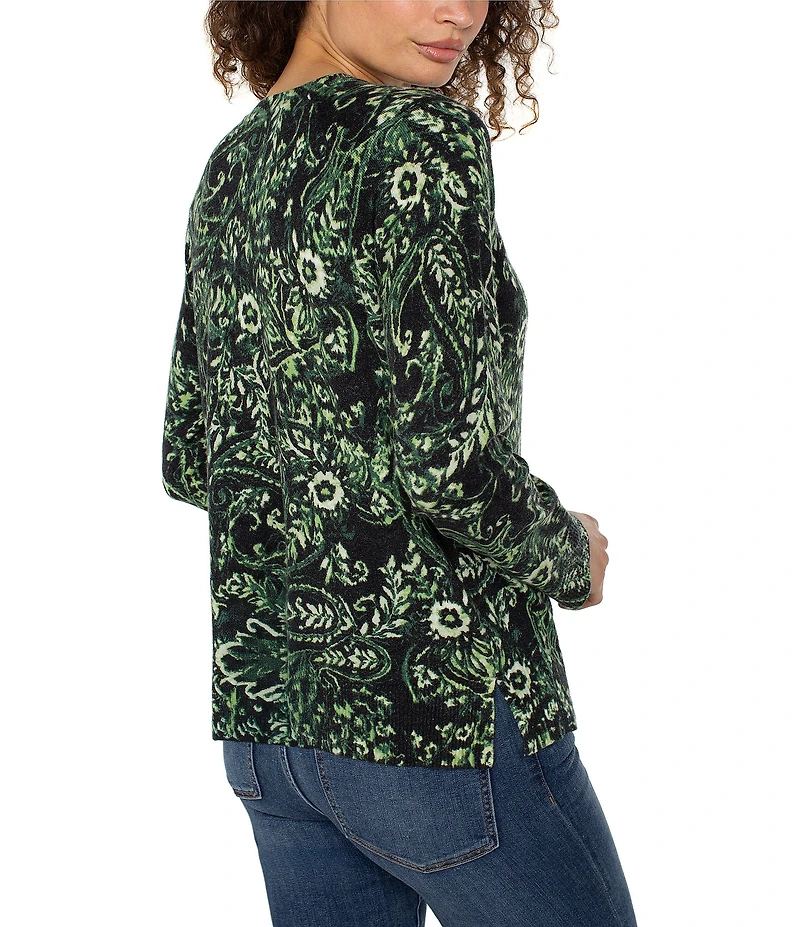 Liverpool Los Angeles Jersey Knit Paisley Print Crew Neck Long Sleeve Sweater