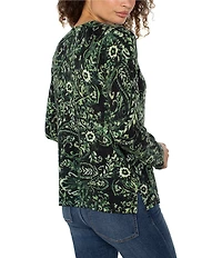 Liverpool Los Angeles Jersey Knit Paisley Print Crew Neck Long Sleeve Sweater