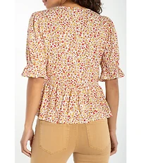 Liverpool Los Angeles Jersey Knit Print Square Neck Short Sleeve Peplum Top