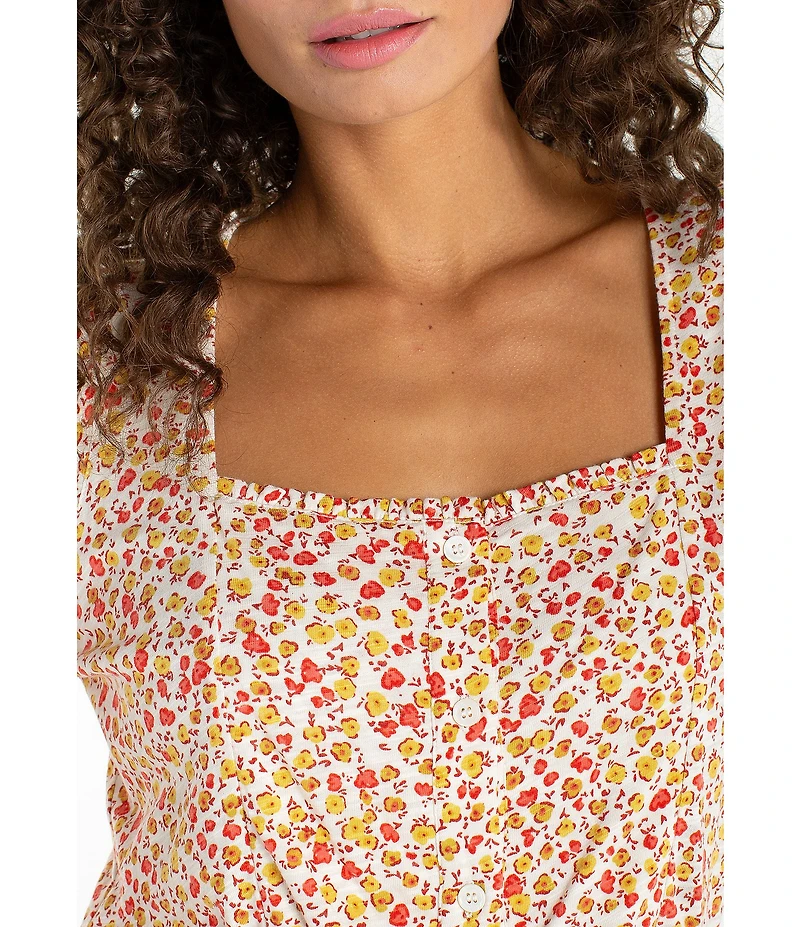 Liverpool Los Angeles Jersey Knit Print Square Neck Short Sleeve Peplum Top
