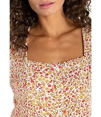 Liverpool Los Angeles Jersey Knit Print Square Neck Short Sleeve Peplum Top