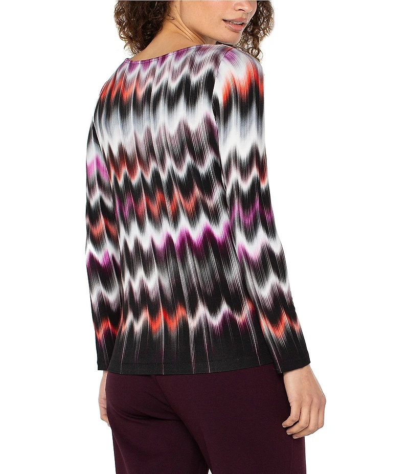 Liverpool Los Angeles Jersey Knit Wavy Stripe Boat Neck Long Sleeve Top