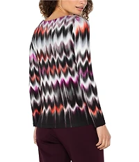 Liverpool Los Angeles Jersey Knit Wavy Stripe Boat Neck Long Sleeve Top