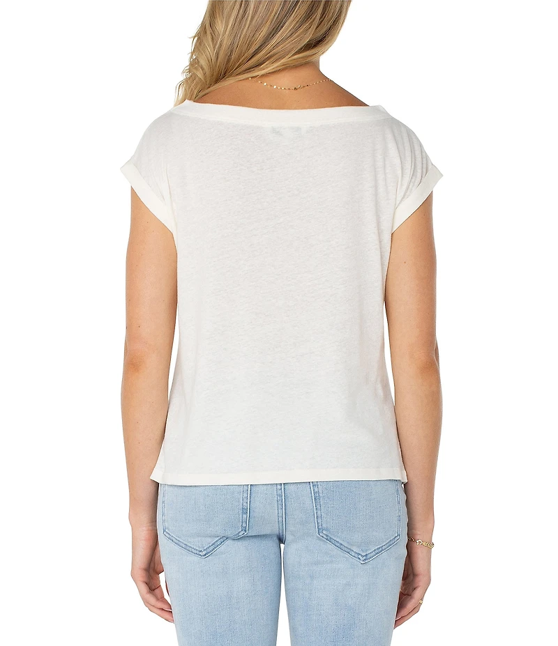 Liverpool Los Angeles Knit Boat Neck Short Flutter Sleeve Top