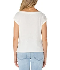 Liverpool Los Angeles Knit Boat Neck Short Flutter Sleeve Top
