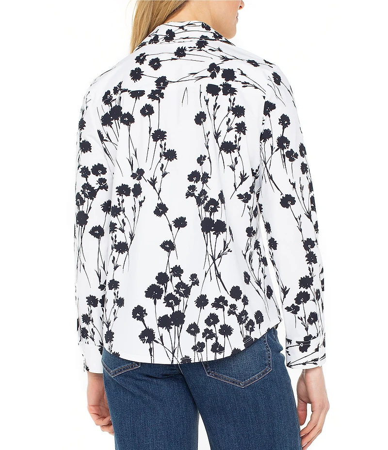 Liverpool Los Angeles Knit Floral Print Point Collar Long Sleeve Shirt