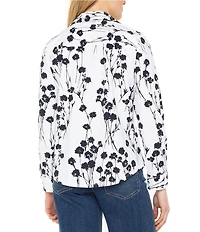 Liverpool Los Angeles Knit Floral Print Point Collar Long Sleeve Shirt