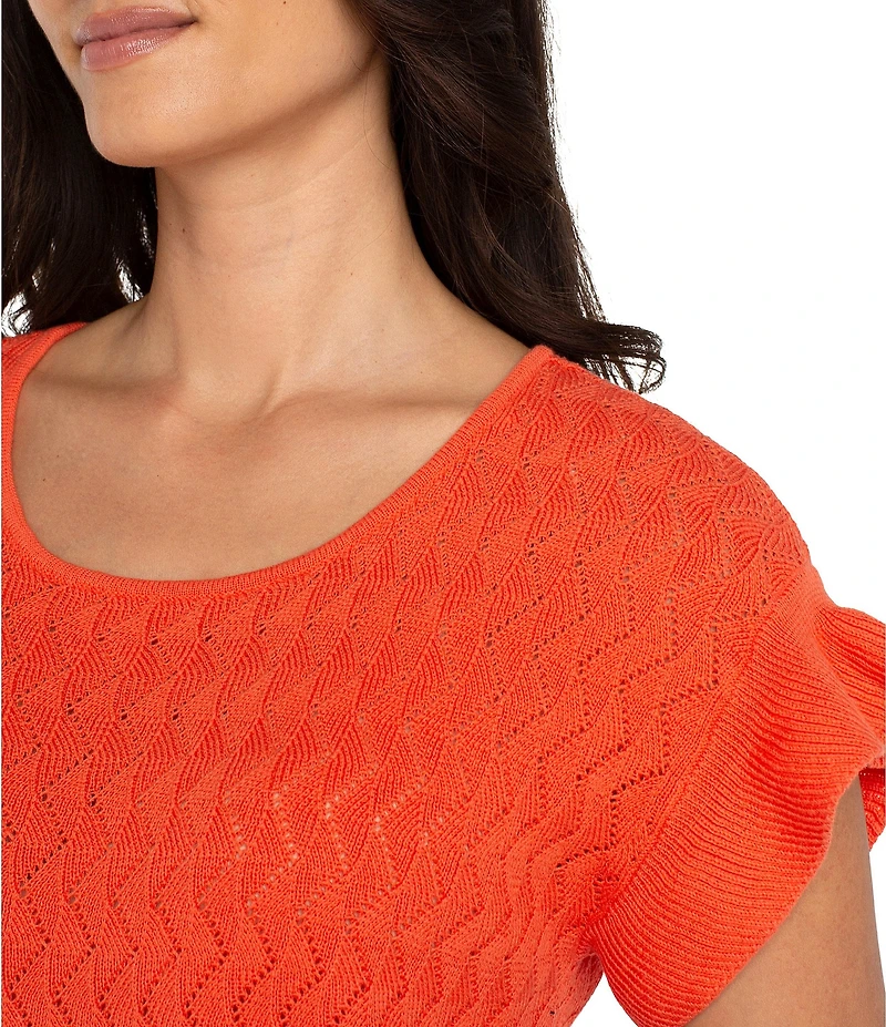 Liverpool Los Angeles Knit Geo Pointelle Short Flutter Sleeve Sweater