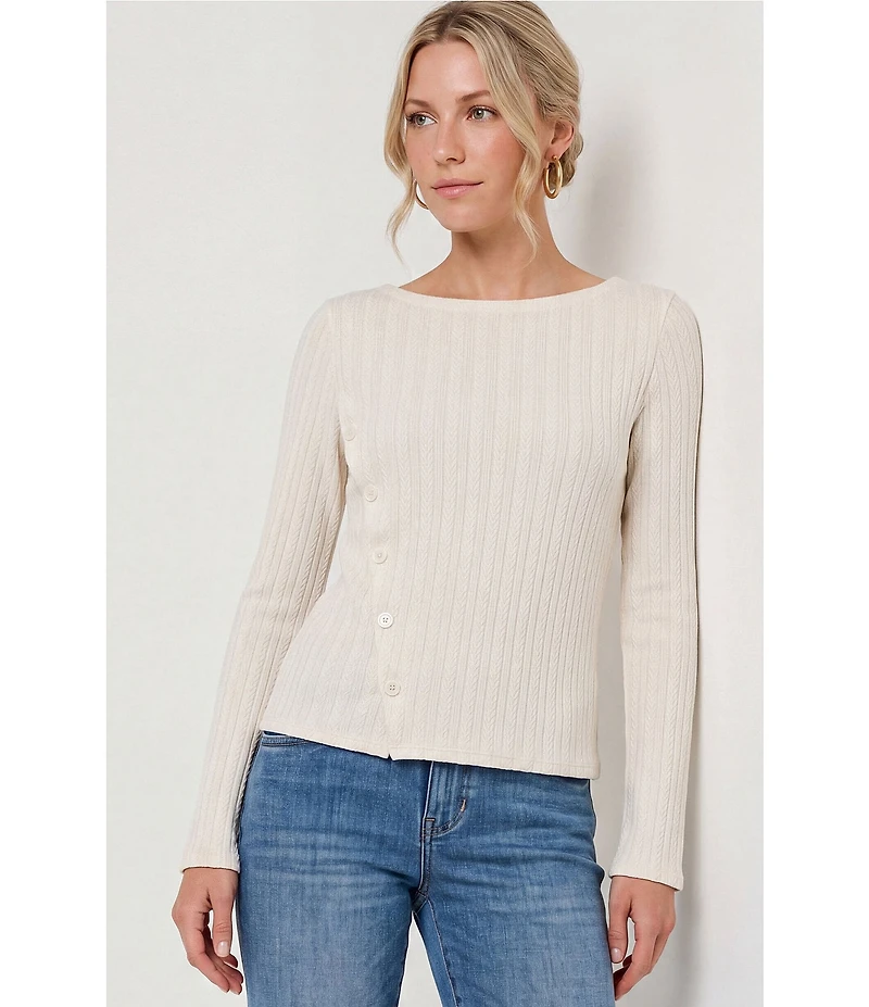 Liverpool Los Angeles Knit Jacquard Boat Neck Long Sleeve Top