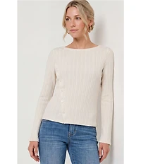 Liverpool Los Angeles Knit Jacquard Boat Neck Long Sleeve Top