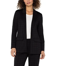 Liverpool Los Angeles Knit Jacquard Checker Notch Collar Long Sleeve Blazer