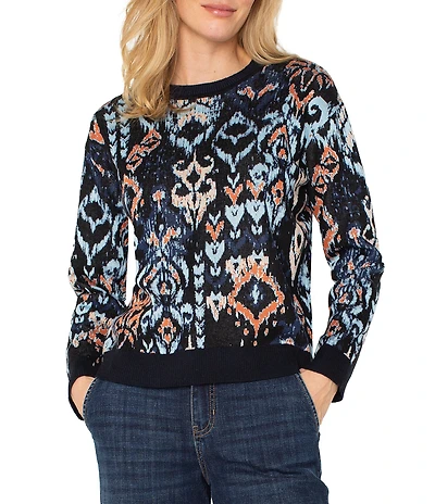 Liverpool Los Angeles Knit Jacquard Crew Neck Long Sleeve Sweater