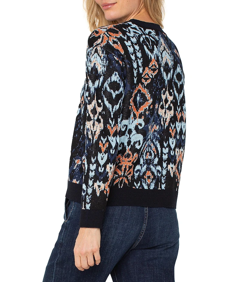 Liverpool Los Angeles Knit Jacquard Crew Neck Long Sleeve Sweater
