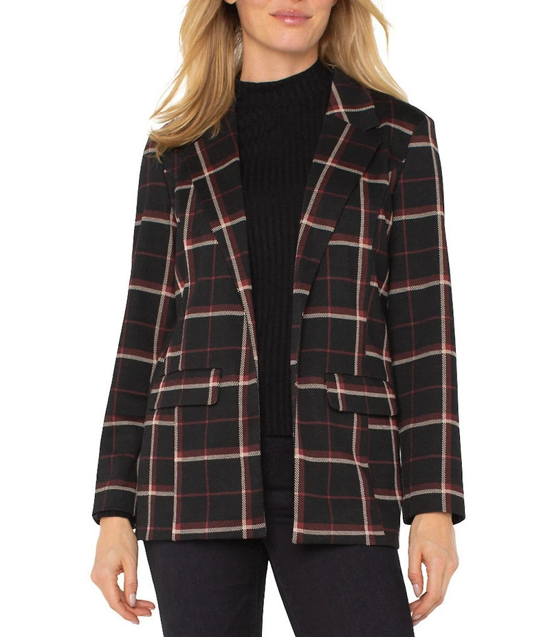 Liverpool Los Angeles Knit Jacquard Plaid Print Notch Collar Long Sleeve Blazer