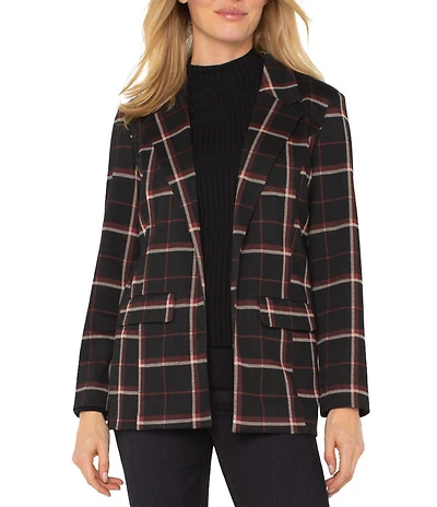 Liverpool Los Angeles Knit Jacquard Plaid Print Notch Collar Long Sleeve Blazer