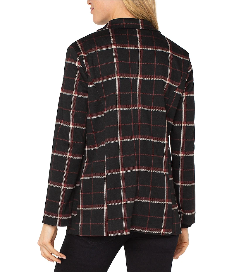 Liverpool Los Angeles Knit Jacquard Plaid Print Notch Collar Long Sleeve Blazer