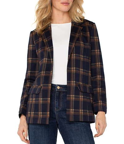 Liverpool Los Angeles Knit Jacquard Plaid Print Point Collar Long Sleeve Blazer
