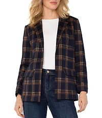 Liverpool Los Angeles Knit Jacquard Plaid Print Point Collar Long Sleeve Blazer