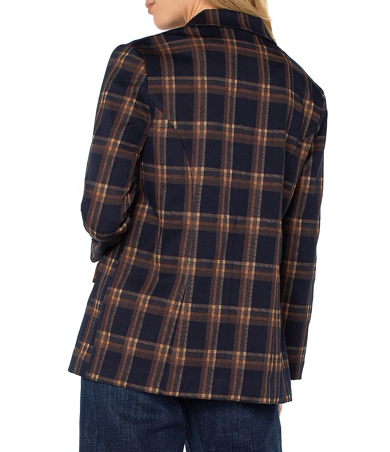 Liverpool Los Angeles Knit Jacquard Plaid Print Point Collar Long Sleeve Blazer