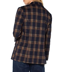 Liverpool Los Angeles Knit Jacquard Plaid Print Point Collar Long Sleeve Blazer