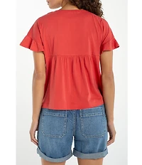 Liverpool Los Angeles Knit Jersey Embroidered V-Neck Short Flutter Sleeve Top