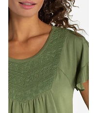Liverpool Los Angeles Knit Jersey Embroidered V-Neck Short Flutter Sleeve Top