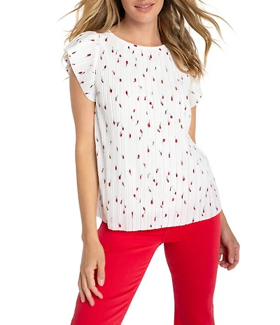 Liverpool Los Angeles Knit Jersey Floral Print Boat Neck Flutter Sleeve Top