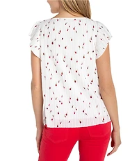 Liverpool Los Angeles Knit Jersey Floral Print Boat Neck Flutter Sleeve Top