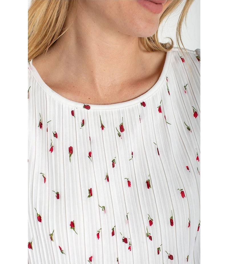 Liverpool Los Angeles Knit Jersey Floral Print Boat Neck Flutter Sleeve Top