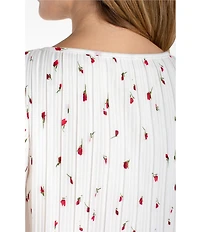 Liverpool Los Angeles Knit Jersey Floral Print Boat Neck Flutter Sleeve Top