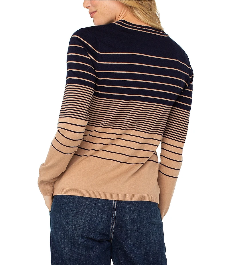 Liverpool Los Angeles Knit Stripe Print Crew Neck Long Sleeve Sweater