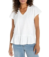Liverpool Los Angeles Knit Stripe V-Neck Short Sleeve Top