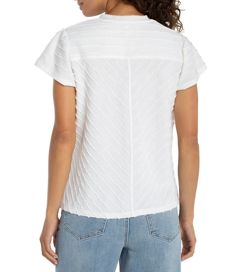 Liverpool Los Angeles Knit Stripe V-Neck Short Sleeve Top