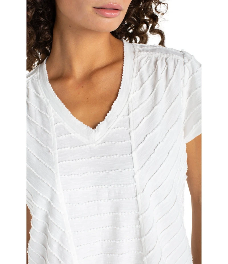 Liverpool Los Angeles Knit Stripe V-Neck Short Sleeve Top