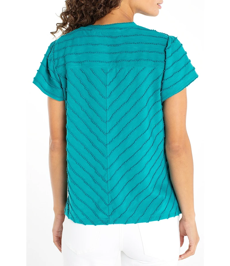Liverpool Los Angeles Knit Stripe V-Neck Short Sleeve Top