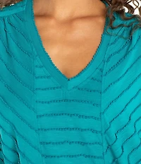 Liverpool Los Angeles Knit Stripe V-Neck Short Sleeve Top