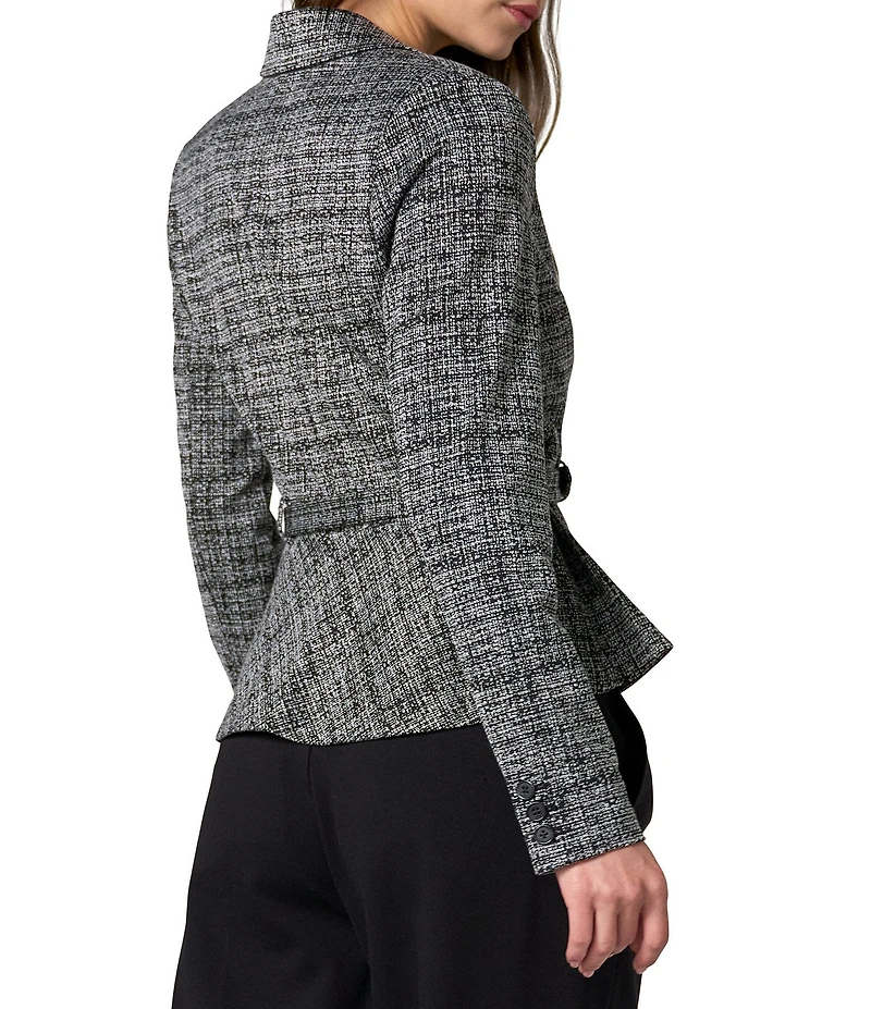 Liverpool Los Angeles Knit Tweed Print Notch Collar Long Sleeve Peplum Blazer