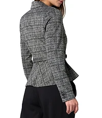 Liverpool Los Angeles Knit Tweed Print Notch Collar Long Sleeve Peplum Blazer